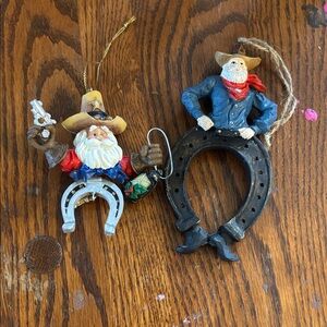 Cowboy Santa Horseshoe Ornaments - Multicolor